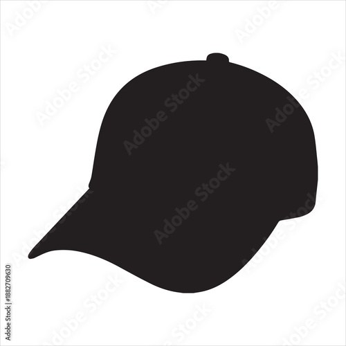 Black baseball cap silhouette, vector sports hat illustration, casual fashion accessory icon