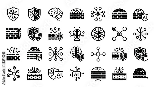 Black and white technology icons set.