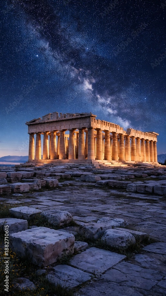 Obraz premium Ancient Greek Temple At Sunset Landscape 
