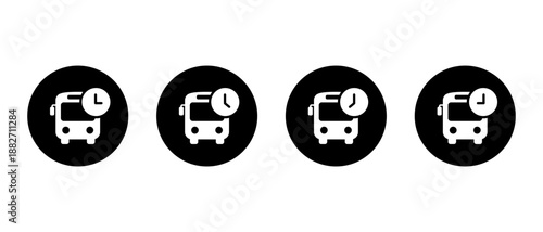 Bus schedule icon set in black circle. Public transportation time and departure symbol