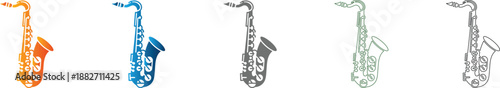 Saxophone music instrument icon set, flat design vector