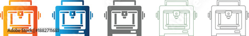 3D Printer Icon Set Symbol - Modern Flat Design Vector