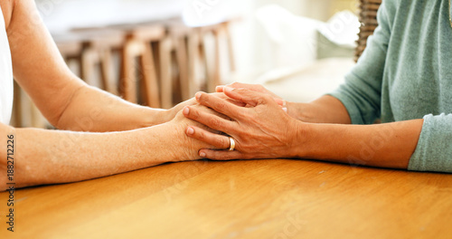 Quadro em tela Holding hands, house and women with support, friends and comfort with empathy, grief and compassion