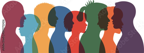 Diverse people profile silhouettes vector set, colorful human head outlines for community and social media concept