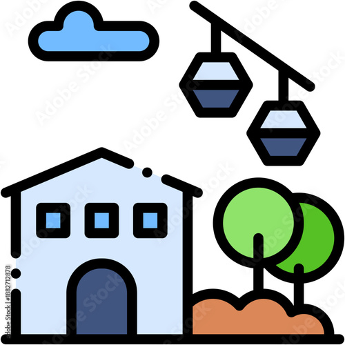 Ski Resort Cable Car and Winter Travel Vector Icon