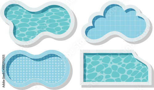 Swimming pool top view vector set, different water ripples and shapes for luxury garden backyard landscaping