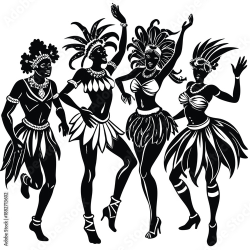 Four Dynamic Carnival Dancers Silhouette Vector Illustration