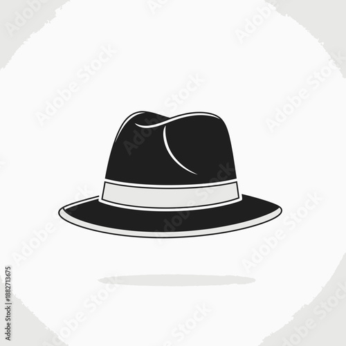 Black fedora hat with white band.