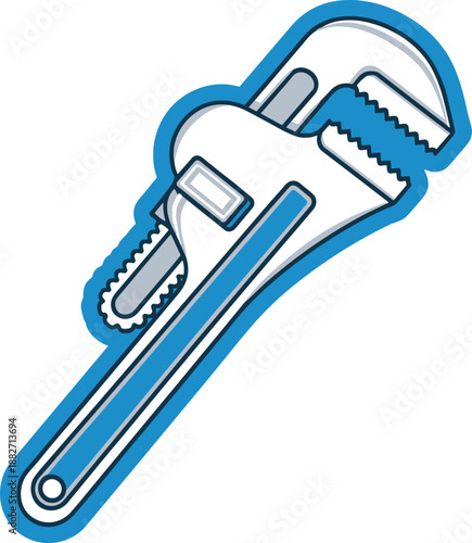 Detailed blue and white mechanical gear keychain with key and chain isolated on white background