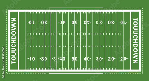 American Football Field Top View with Yardage Markings and Touchdown Zones.