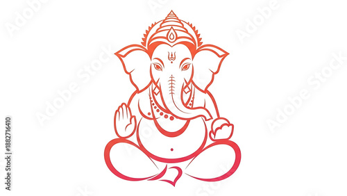 Serene ganesh illustration in red outline