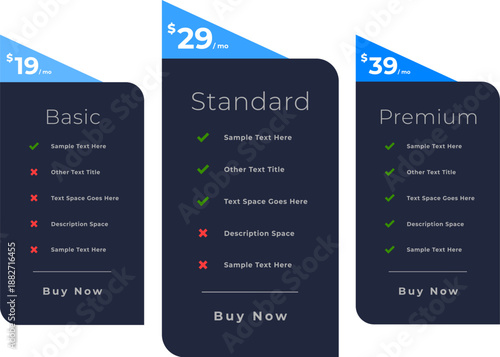 web subscription pricing plan chart dark template design