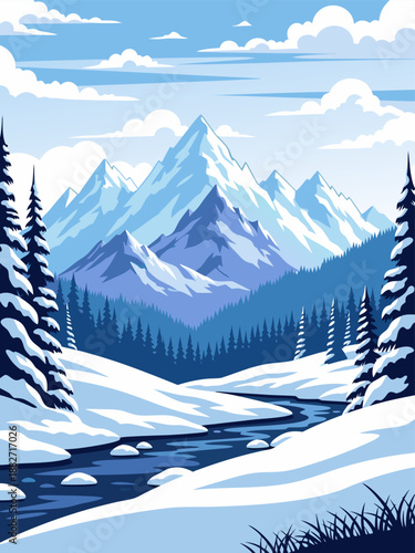 Obraz na plátně A serene winter landscape vector illustration showcasing majestic snow-capped mo