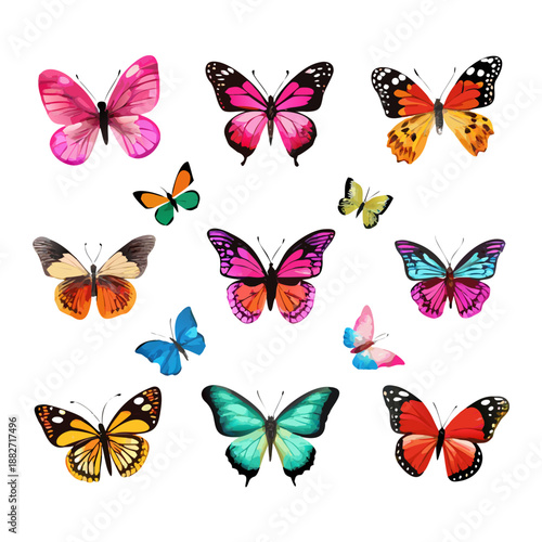 A beautiful collection of colorful vector butterflies and flying insects featuring artistic wing designs for nature and spring illustration