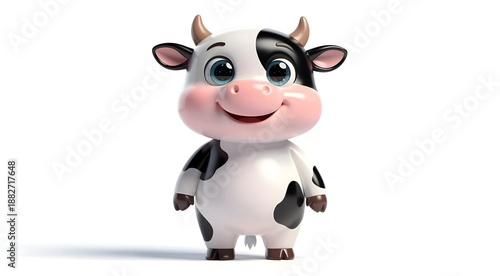 Charming Smiling Cartoon Cow Standing in Bright Minimalism