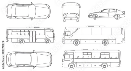 Architectural CAD Vehicle Vectors – Car, Bus, Minibus Outlines