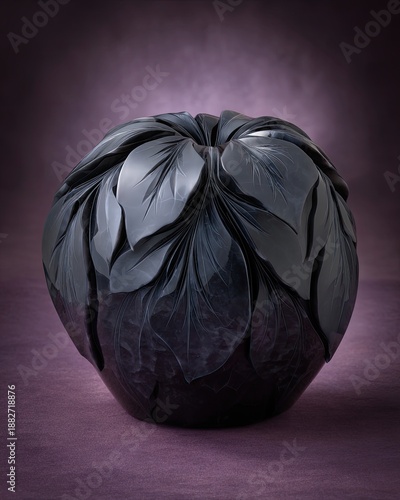 Dark Blue Ceramic Bowl with Leaf Design