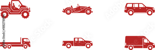 Red Car Icon Vector Art. Jeep, convertible, sedan and truck illustrations
