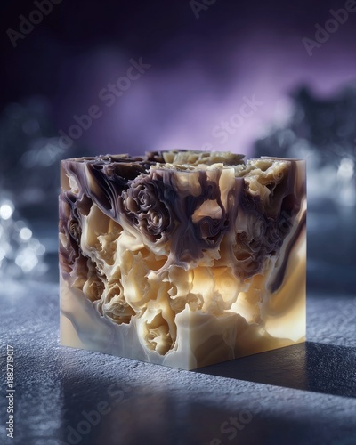 Abstract Soap Cube in Purple, Brown, and Cream Tones