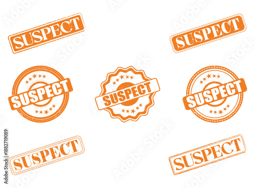 SUSPECT Rubber Stamp Seal with various grunge styles and star designs for legal documents and official warnings.
