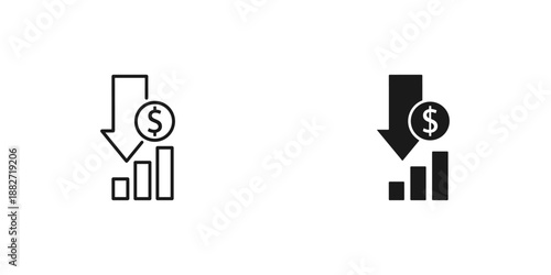 Stock Market Down Arrow Symbols with Dollar Signs