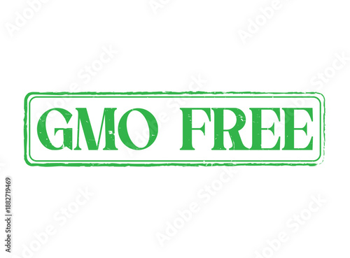GMO FREE Rubber Stamp Seal with a distressed rectangular border, grunge design for organic food and natural product labeling.