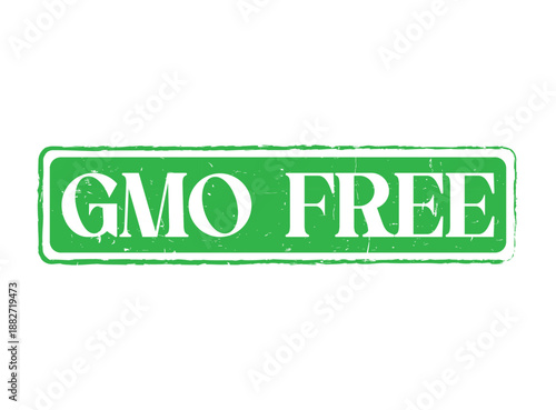 GMO FREE Rubber Stamp Seal with a distressed texture, rectangular design for food labeling and natural products.
