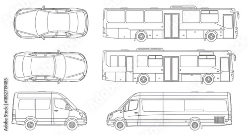 Architectural CAD Vehicle Vectors – Car, Bus, Minibus Outlines