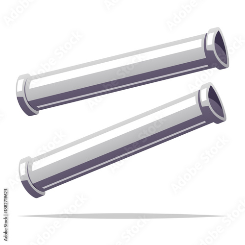 Metal straight pipe cylinder vector isolated illustration