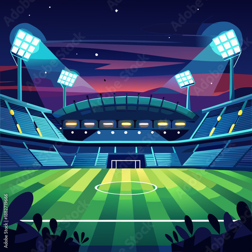 Football Stadium Night View Vector Illustration