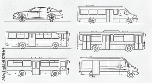 Vector CAD Car, Bus, Minibus – Technical Vehicle Drawings