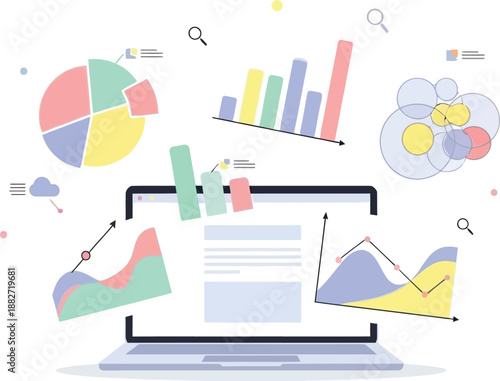 digital marketing and data analysis concepts illustration with charts and graphs