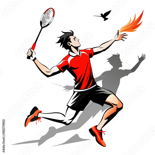 Badminton Player Jump Smash Action Vector Illustration