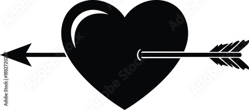 A black heart pierced by an arrow on a white background