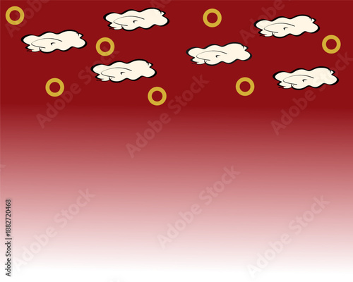 Red Chinese New Year background with golden coins and clouds on soft gradient. Symbol of prosperity, luck, and wealth for Lunar New Year celebration designs.