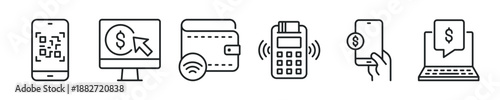Digital payment thin line icon set. Web minimal editable stroke icons