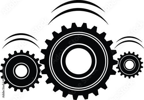 Black gear silhouette icons symbolizing industrial automation, mechanical engineering, technology process and connected systems concept isolated on white background
