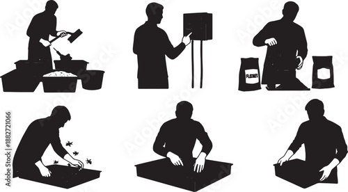 5 Black Solid Silhouettes of Insect Protein Farmers