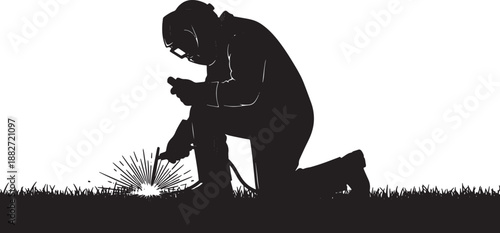 5 Black Solid Dam Welder Silhouettes Set on White Background