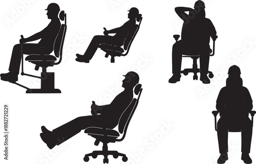 5 Black Solid Crane Cabin Seating Silhouettes Set on White Background