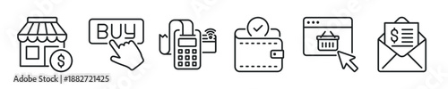 Shopping payment thin line icon set. Web minimal editable stroke icons