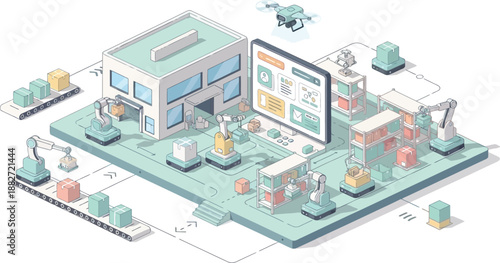 advanced manufacturing automation with industrial robots and digital control systems in factory