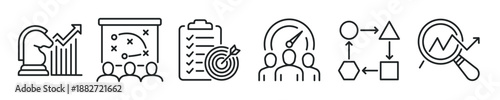 Strategy and planning thin line icon set. Web minimal editable stroke icons