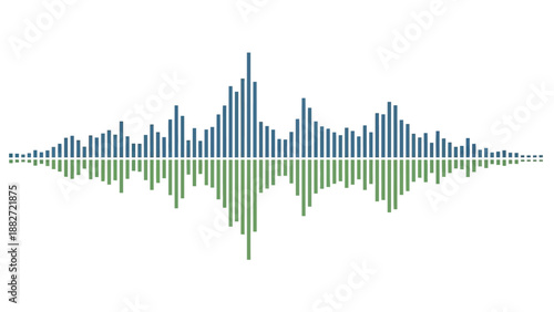 Abstract sound wave visualization with green and blue bars on a white background
