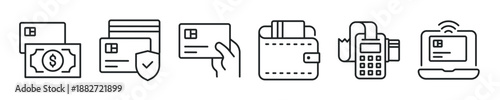 Card payment thin line icon set. Web minimal editable stroke icons