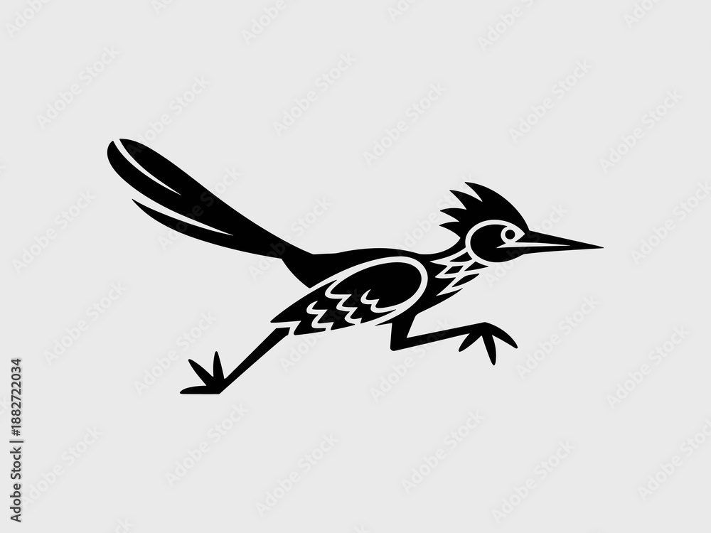Fototapeta premium Stylized running roadrunner bird vector illustration of desert animal in motion speed concept for wildlife nature conservation symbol or mascot design quick agile animal for sports logo graphic resour
