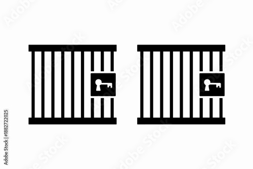 Locked prison cell gate with bars and keyhole representing security restriction privacy and confinement symbol of incarceration detention or blocked access in contemporary minimalist design for law ju