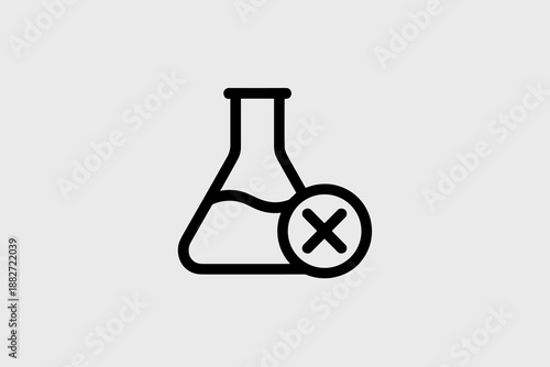 Prohibited chemical substance in lab experiment outline icon no chemistry simple flask with liquid crossed out symbol research ban vector illustration for science presentation healthcare technology pr