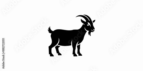 Striking black goat silhouette standing on clean white background domestic farm animal vector illustration for livestock agriculture industry branding and product marketing materials graphic design el