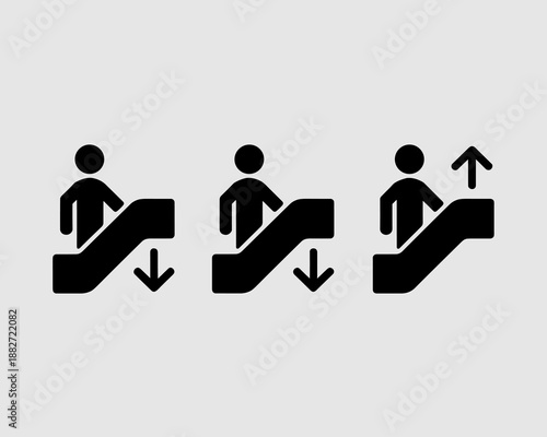 Escalator direction vector icon set moving up and down in modern building simple illustration for commercial use signage or transportation graphic design element for website or presentation travel and